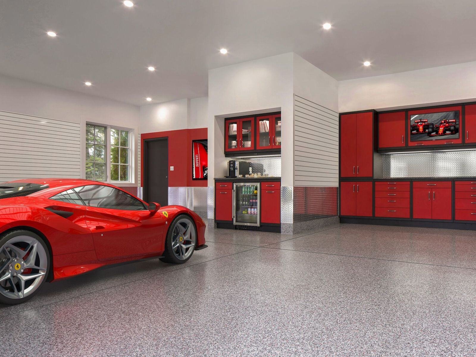 Ferrari parked on Floortex floor