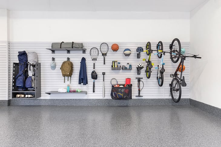 Slatwall eliminates floor clutter and the hanging accessories can be easily moved around to fit your changing storage needs.