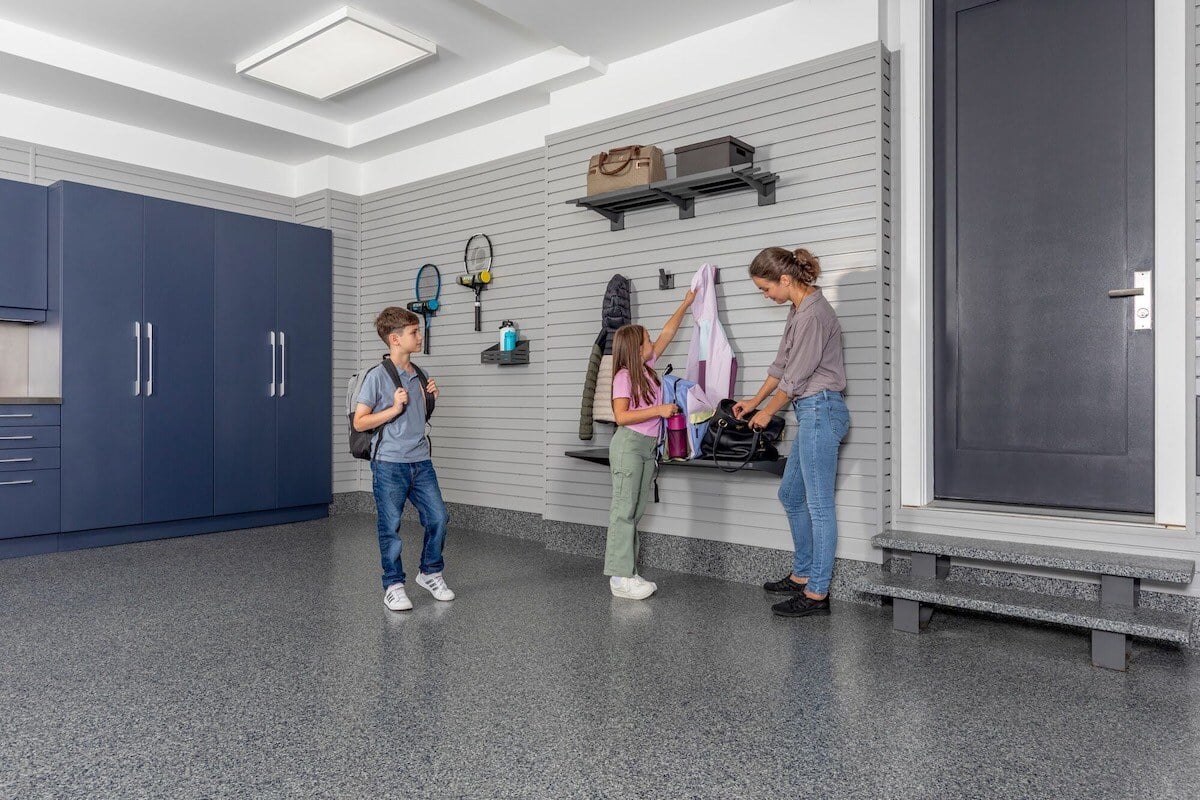 family in clean garage